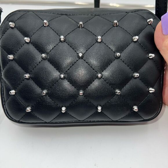 Rebecca Minkoff Diamond Quilt Top Zip Studded Vegan Leather Crossbody Bag - Picture 3 of 9